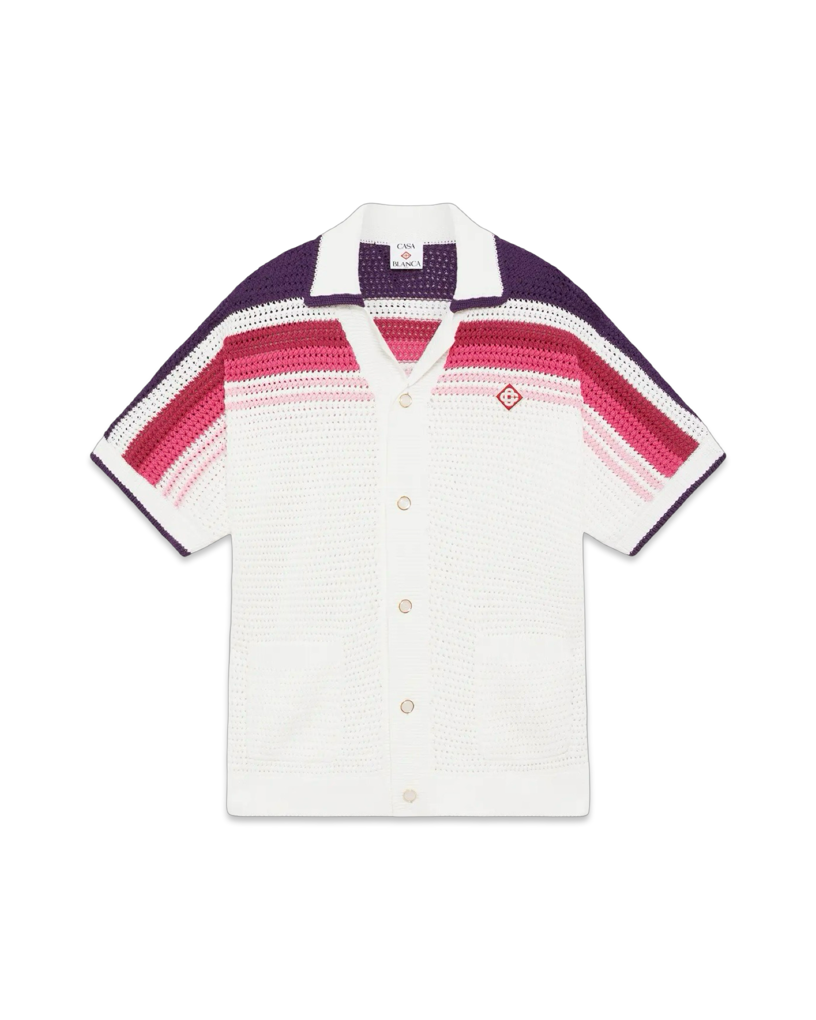 Casablanca White & Pink Stripe SHORT Sleeve Crochet Shirt