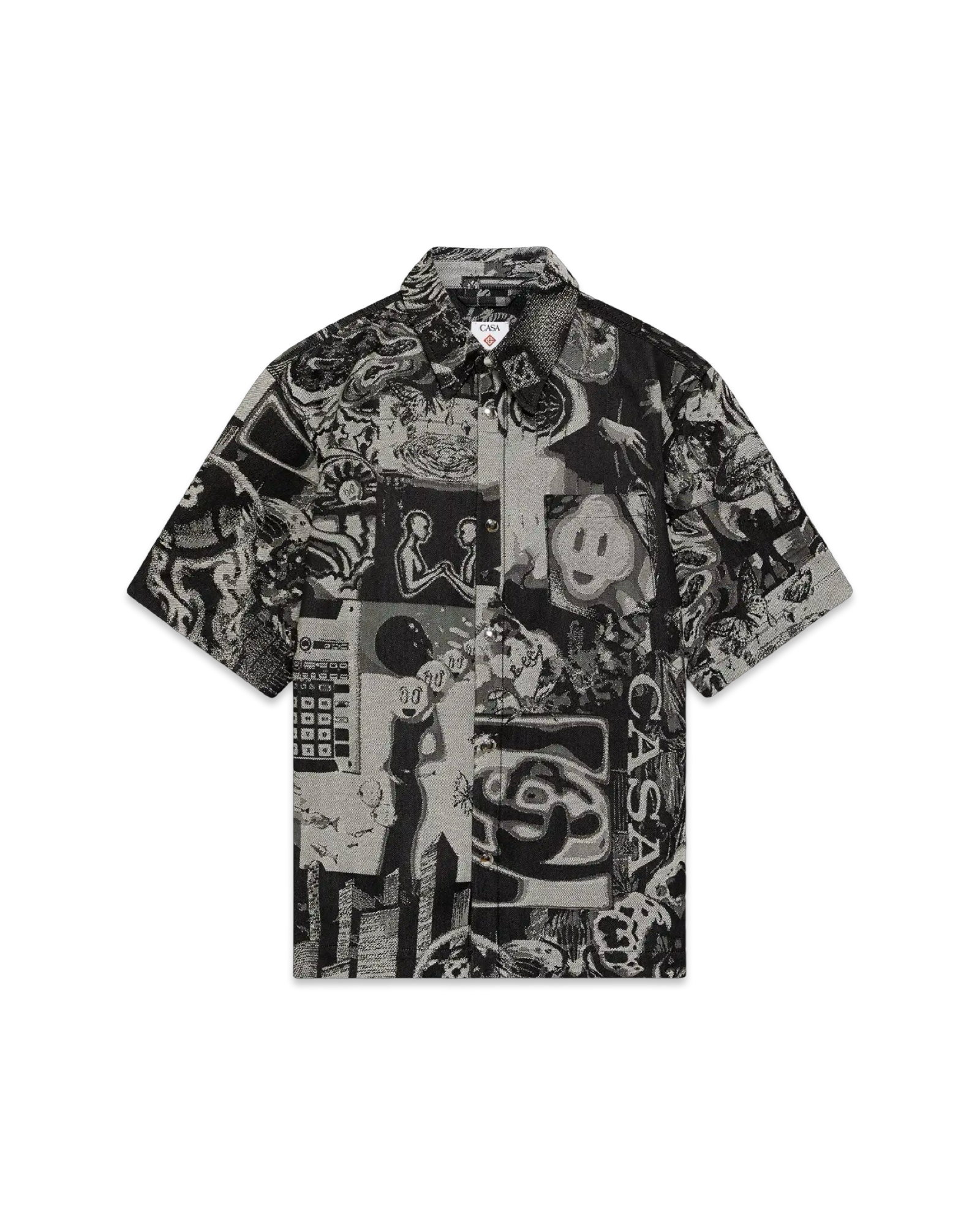 Casablanca Rave Collage Short Sleeve Denim Shirt