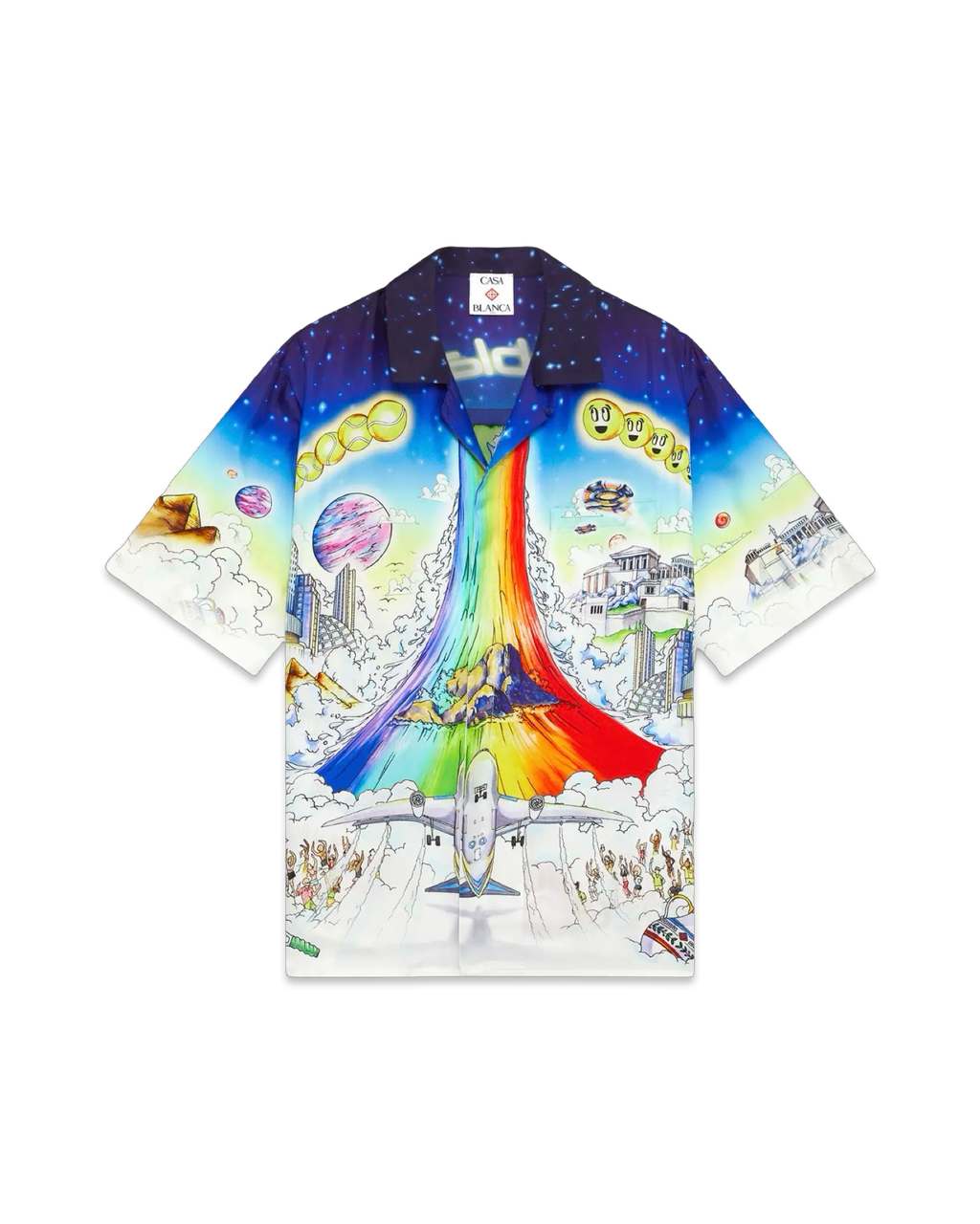 Casablanca Solid Grooves Short Sleeve Silk Shirt