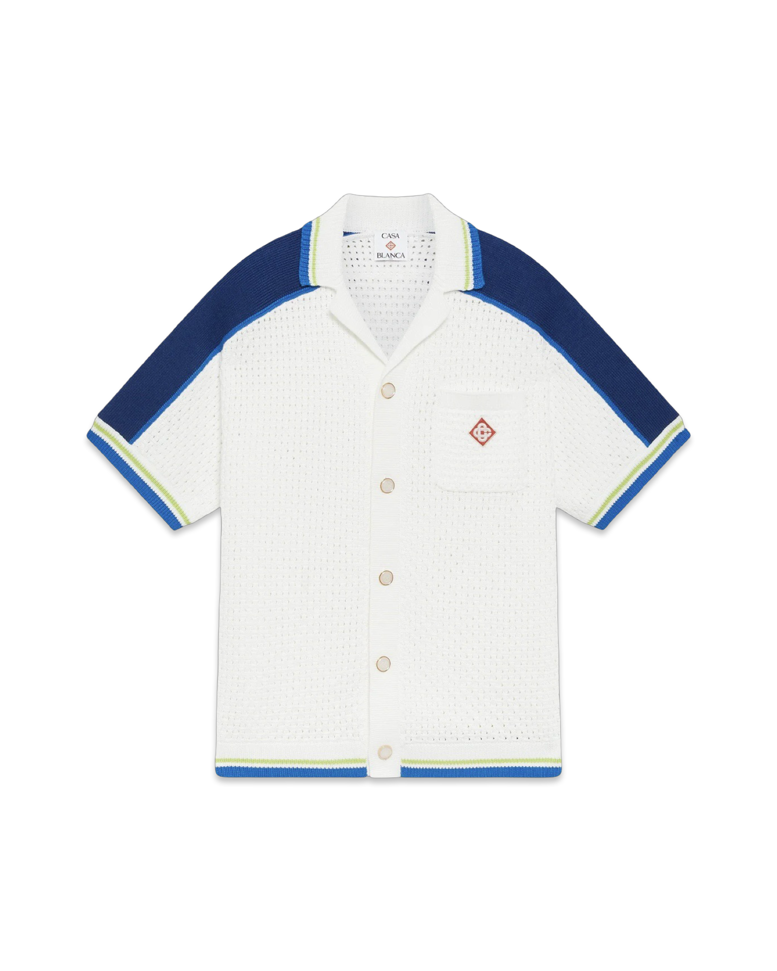 Casablanca White & Blue Short Sleeve Crochet Shirt
