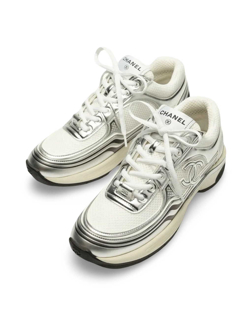 Chanel CC Logo Sneaker 'White Silver'