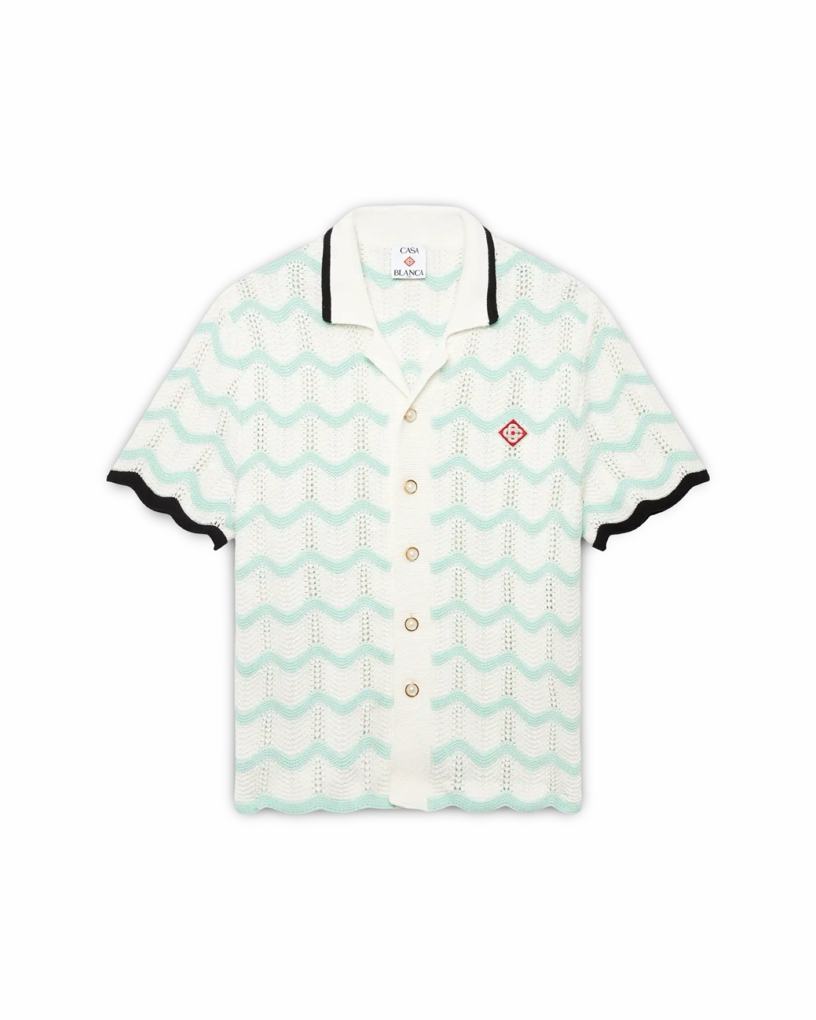 Casablanca Gradient Wave Cotton Crochet Short Sleeve Shirt