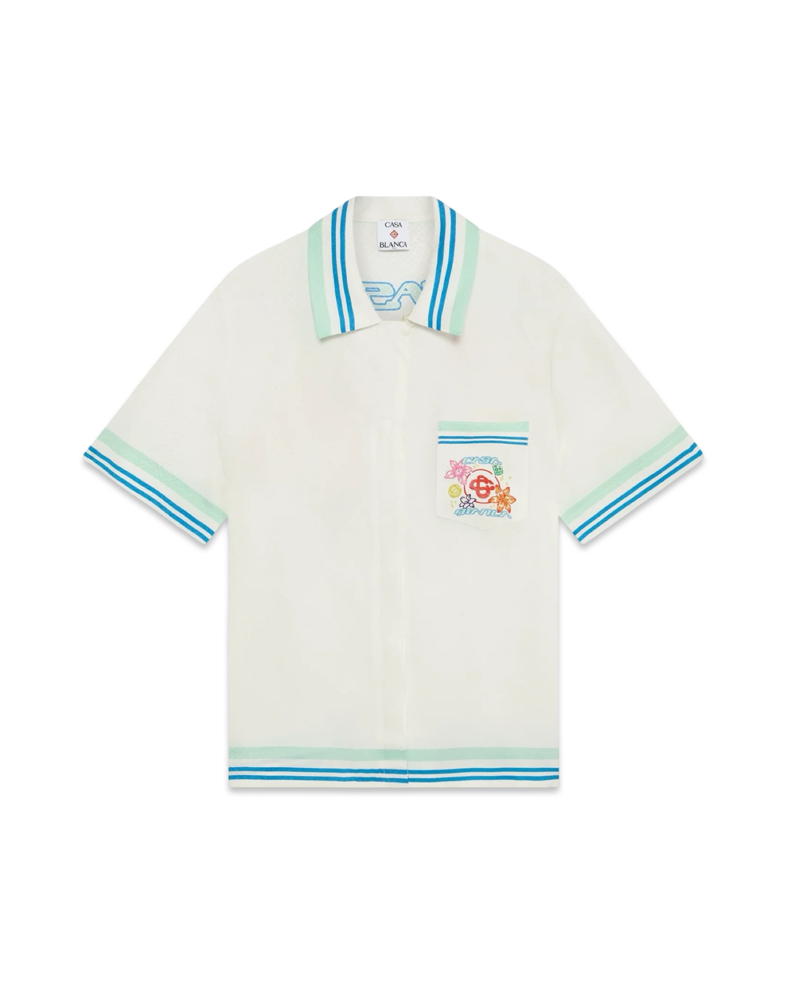 Casablanca Floral Cuban Collar Short Sleeve Silk Shirt