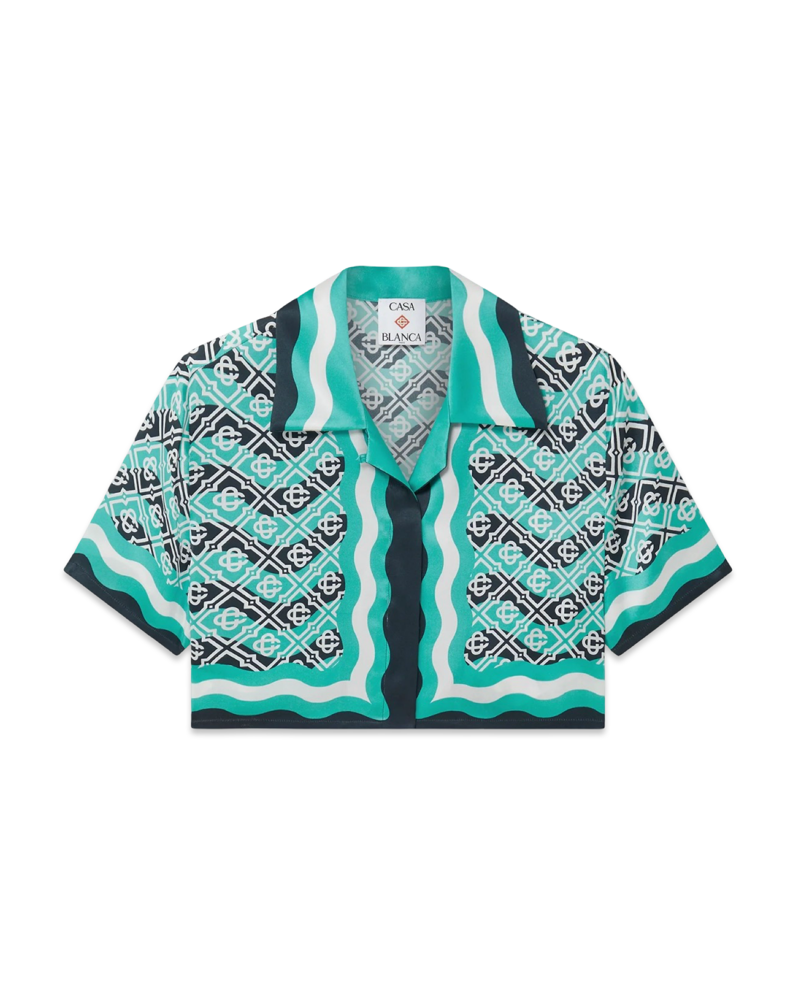 Casablanca Monogram Wave Cropped Short Sleeve Silk Shirt