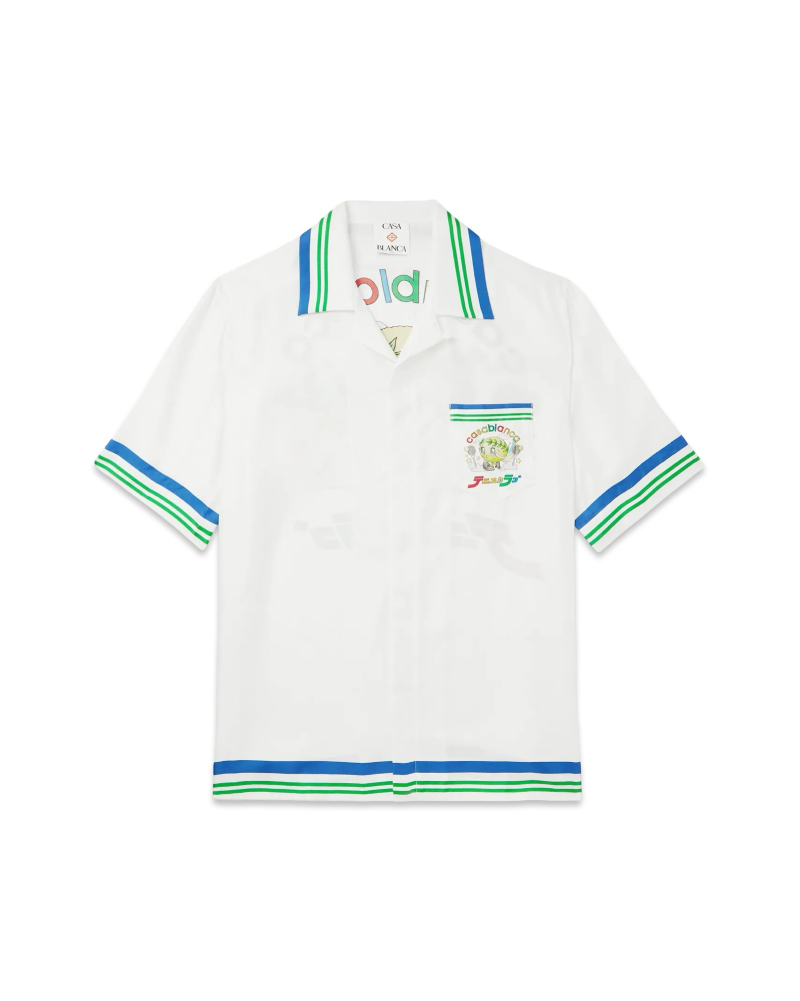 Casablanca Tennis Mascot Short Sleeve Silk Twill Shirt