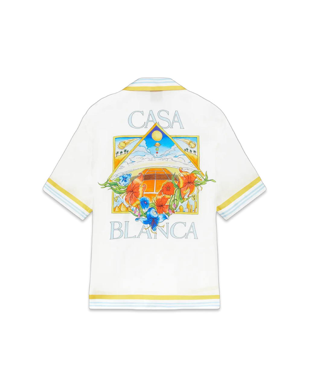 Casablanca White Tennis Landscape Short Sleeve Silk Shirt