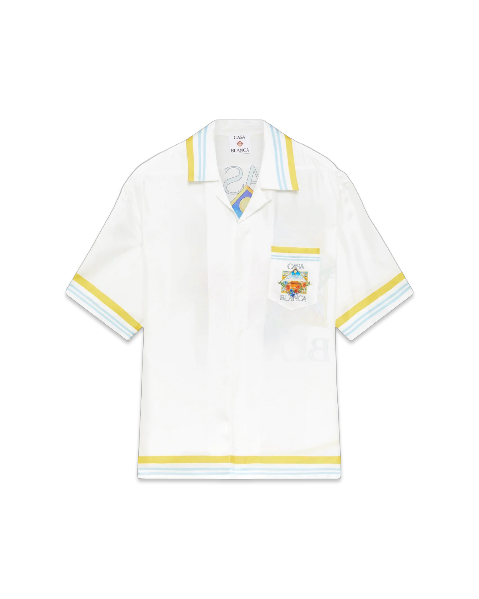 Casablanca White Tennis Landscape Short Sleeve Silk Shirt