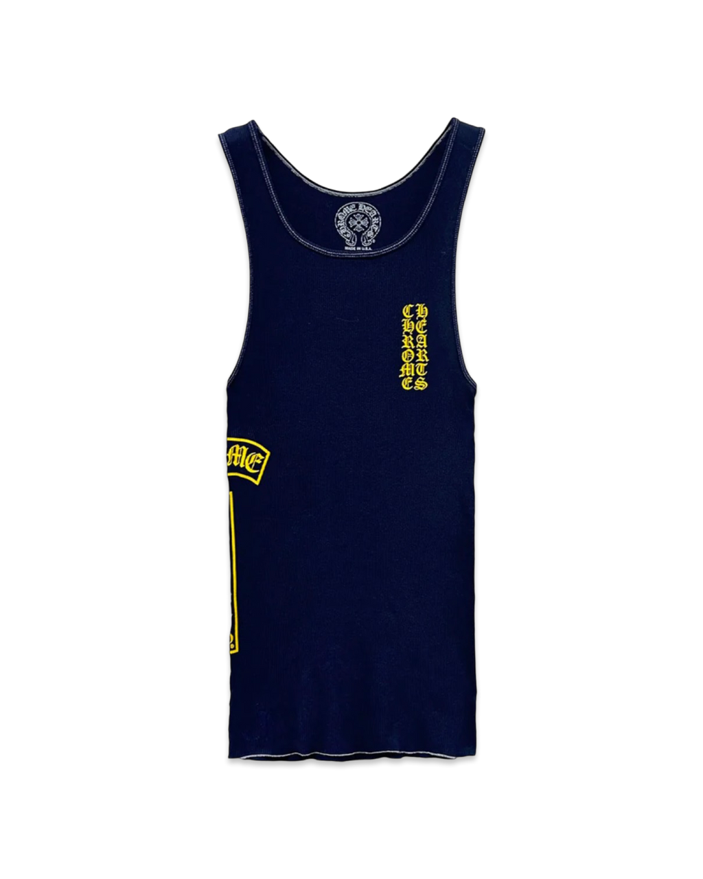 Chrome Hearts Navy Blue T-Bar Script Rib Tank Top