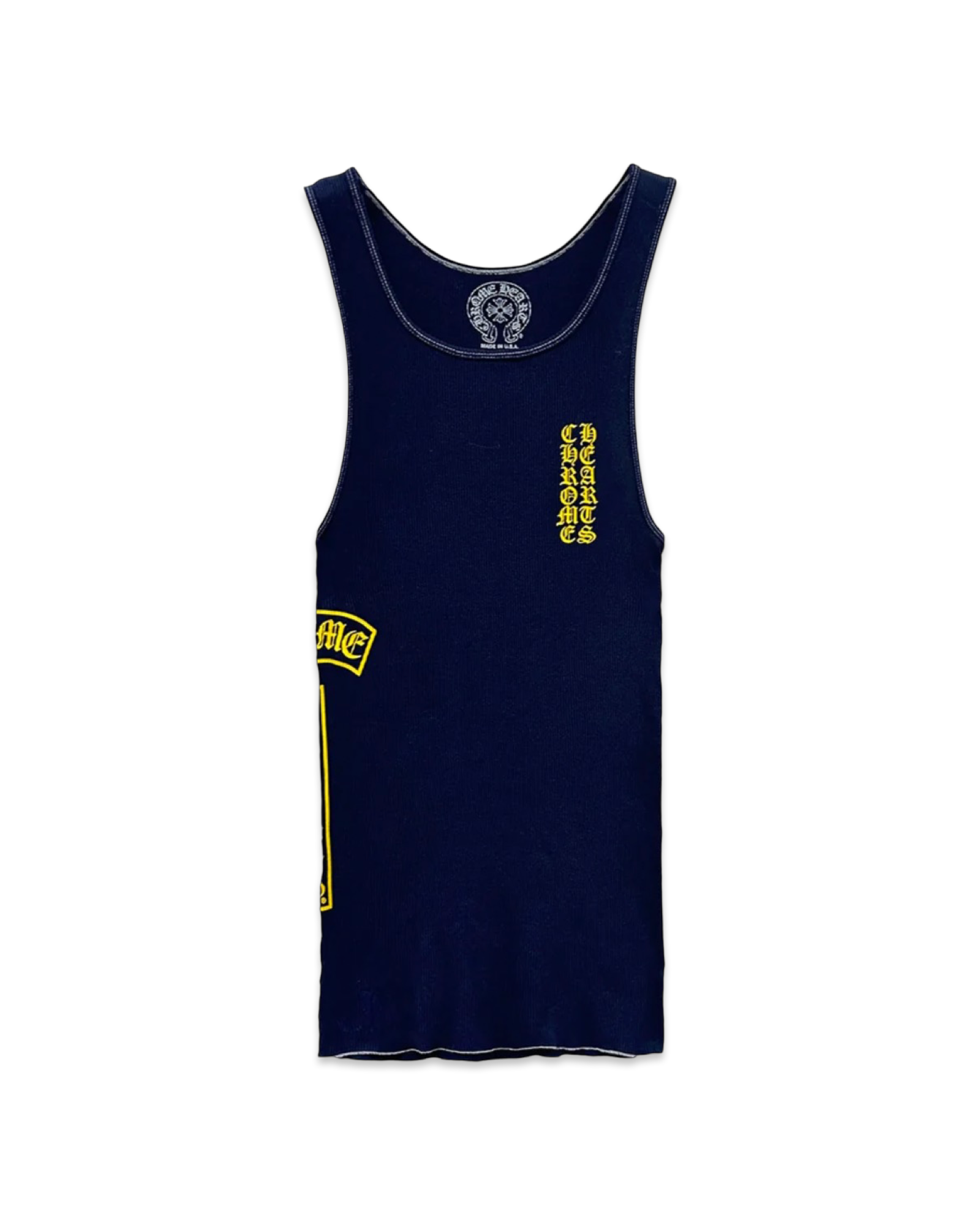 Chrome Hearts Navy Blue T-Bar Script Rib Tank Top
