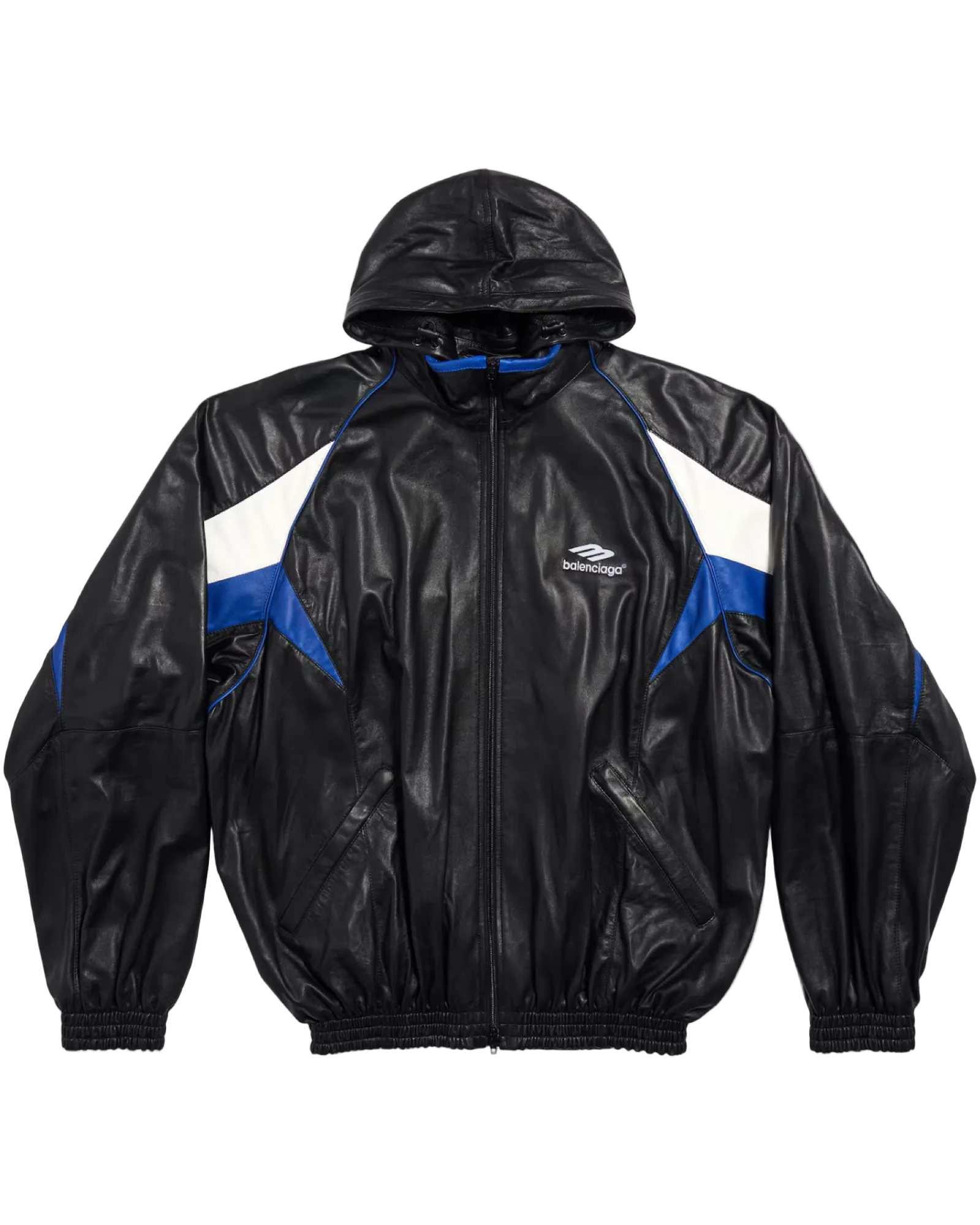 Balenciaga 3B Sports Icon Leather Track Jacket 'Blue Black'