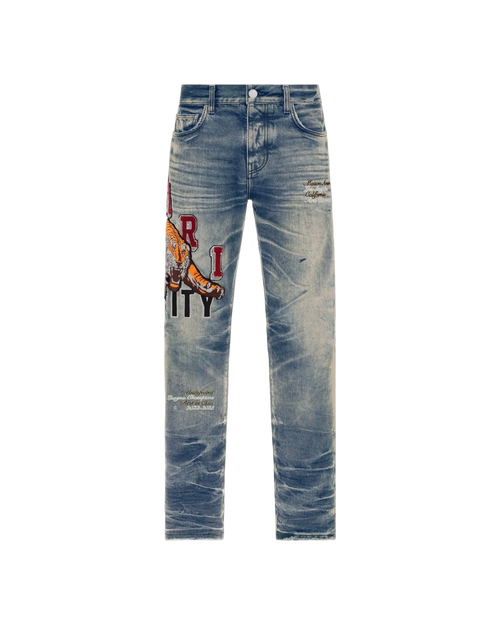 Amiri Indigo Varsity Tiger Jeans
